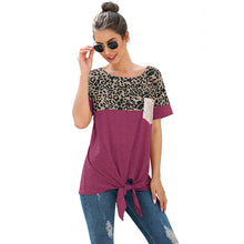 Load image into Gallery viewer, Leopard print sequin pocket loose knotted T-shirt
