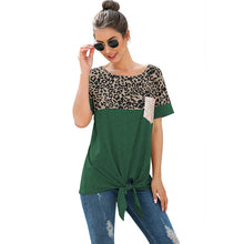 Load image into Gallery viewer, Leopard print sequin pocket loose knotted T-shirt
