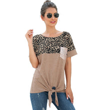 Load image into Gallery viewer, Leopard print sequin pocket loose knotted T-shirt
