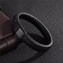 Load image into Gallery viewer, Popular men&#39;s magnetic buckle leather Bracelet, leather braided stainless steel leather Bracelet
