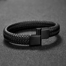 Load image into Gallery viewer, Popular men&#39;s magnetic buckle leather Bracelet, leather braided stainless steel leather Bracelet
