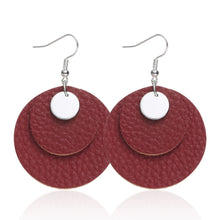 Load image into Gallery viewer, Leather pendant Earrings, round metal Earrings
