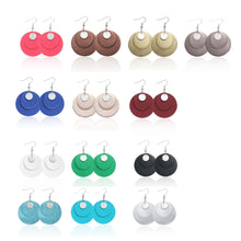 Load image into Gallery viewer, Leather pendant Earrings, round metal Earrings
