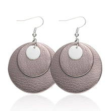 Load image into Gallery viewer, Leather pendant Earrings, round metal Earrings
