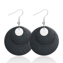 Load image into Gallery viewer, Leather pendant Earrings, round metal Earrings
