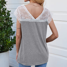 Load image into Gallery viewer, Short sleeve eyelash lace top, loose tank T-shirt
