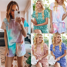 Load image into Gallery viewer, Casual printed tie-dye gradient star pajamas short sleeve Suit
