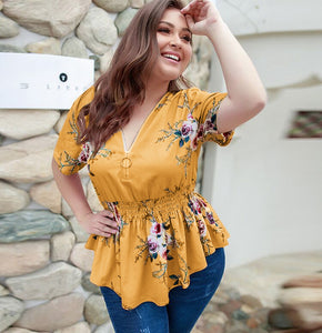 Oversized V-neck shirt print Top