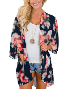 Chiffon digital printed cardigan, sun protection cardigan kimono