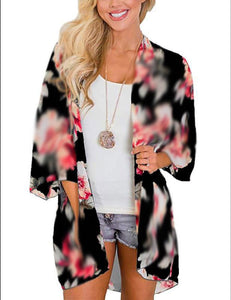 Chiffon digital printed cardigan, sun protection cardigan kimono