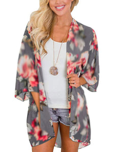 Chiffon digital printed cardigan, sun protection cardigan kimono