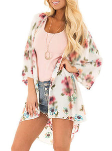 Chiffon digital printed cardigan, sun protection cardigan kimono