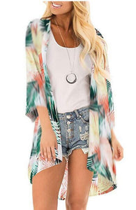 Chiffon digital printed cardigan, sun protection cardigan kimono