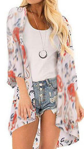 Chiffon digital printed cardigan, sun protection cardigan kimono