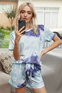 Printed tie-dye Pajamas, short sleeve gradient color drawstring Suit