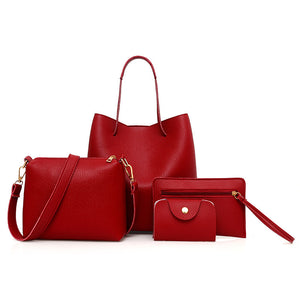 Four-piece fashion lychee pattern soft-leather Bag set