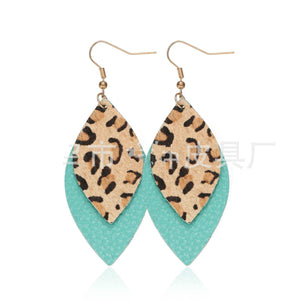 Trendy Leather Stud Earrings, Punk Style Leopard Print Water Drop Shaped Leather Earrings