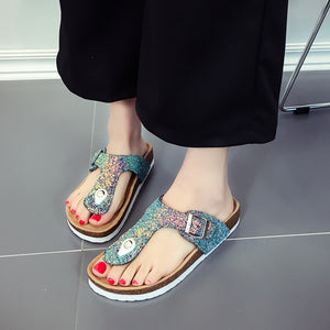 Women's colorful rhinestone flip-flops， Fashion Sandals