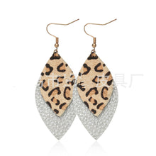 Load image into Gallery viewer, Trendy Leather Stud Earrings, Punk Style Leopard Print Water Drop Shaped Leather Earrings
