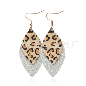 Trendy Leather Stud Earrings, Punk Style Leopard Print Water Drop Shaped Leather Earrings