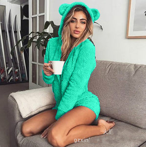 Solid color long sleeve hooded cute women's Jumpsuit