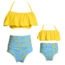 Load image into Gallery viewer, Printed high waist bikini ruffled mother and daughter swimsuit
