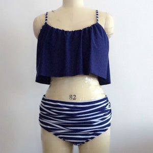 High-waist striped bikini Swimsuit, ruffled Swimsuit