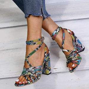 Snake-colored women's high-heeled Sandals