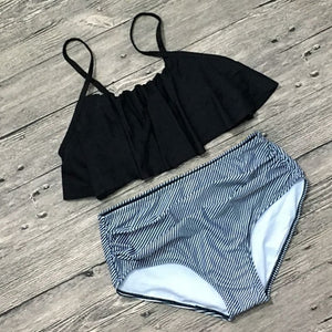 High-waist striped bikini Swimsuit, ruffled Swimsuit