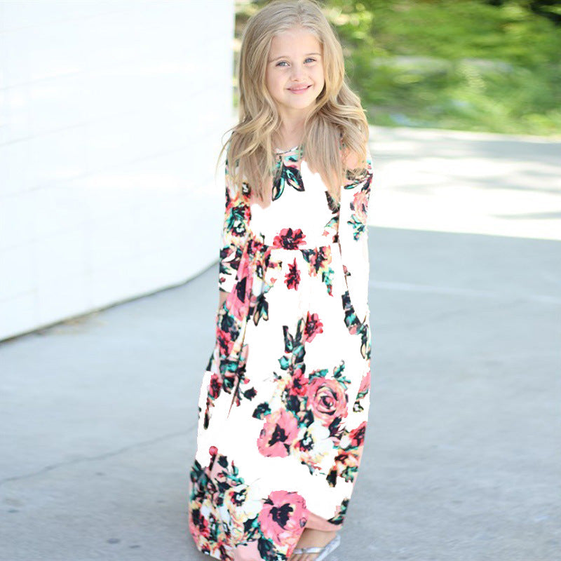 Round neck printed girl's long Skirt