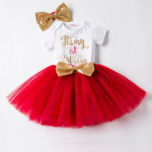 Load image into Gallery viewer, Children&#39;s English printed tutu Skirt, 3-piece headdress birthday Suit
