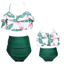 Load image into Gallery viewer, Printed high waist bikini ruffled mother and daughter swimsuit
