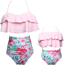 Load image into Gallery viewer, Printed high waist bikini ruffled mother and daughter swimsuit
