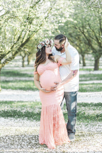 Maternity Short Sleeve Dress with Lace Collar