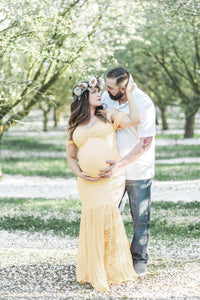 Maternity Short Sleeve Dress with Lace Collar