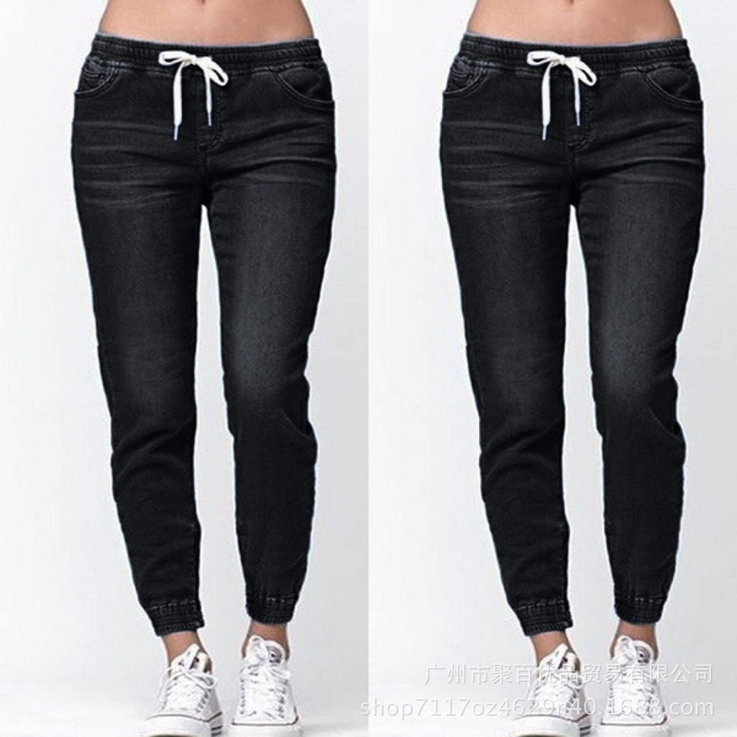 Ladies' Lace-up Washed Feet Lantern Jeans, Trousers, Shorts.