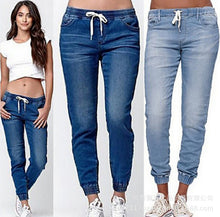 Load image into Gallery viewer, Ladies&#39; Lace-up Washed Feet Lantern Jeans, Trousers, Shorts.
