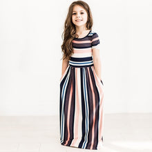 Load image into Gallery viewer, Children&#39;s colorful striped printed round neck short sleeve Dress
