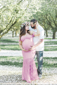 Maternity Short Sleeve Dress with Lace Collar