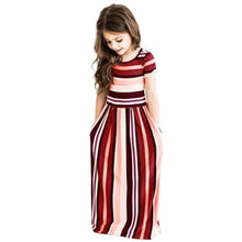 Load image into Gallery viewer, Children&#39;s colorful striped printed round neck short sleeve Dress
