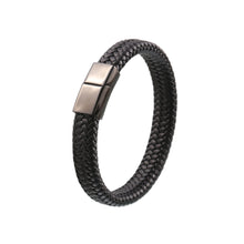 Load image into Gallery viewer, Popular men&#39;s magnetic buckle leather Bracelet, leather braided stainless steel leather Bracelet
