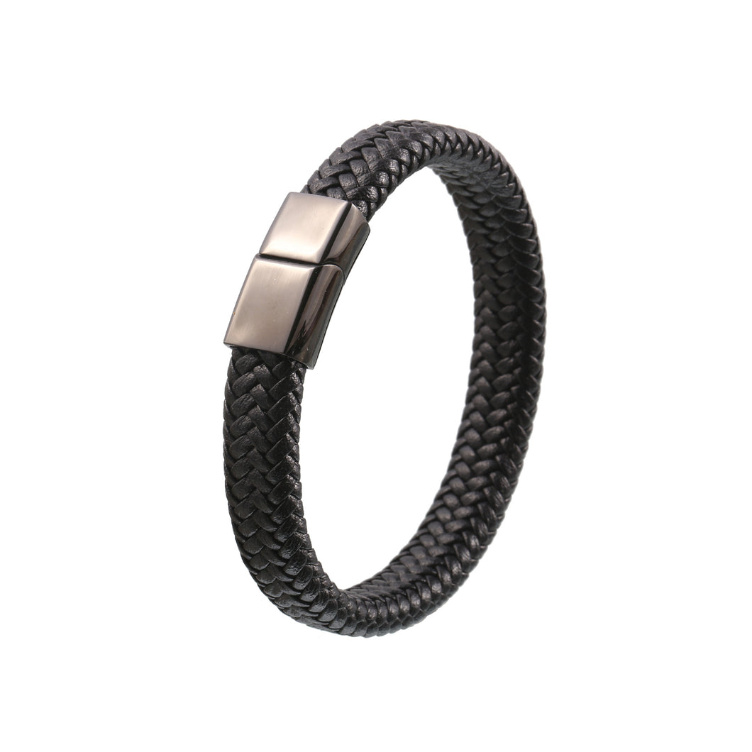 Popular men's magnetic buckle leather Bracelet, leather braided stainless steel leather Bracelet