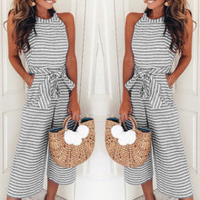 Load image into Gallery viewer, Fashion slim fit sexy striped round neck jumpsuit
