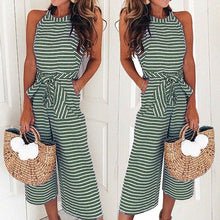 Load image into Gallery viewer, Fashion slim fit sexy striped round neck jumpsuit
