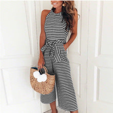 Load image into Gallery viewer, Fashion slim fit sexy striped round neck jumpsuit
