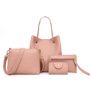 Four-piece fashion lychee pattern soft-leather Bag set