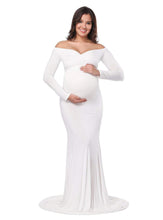 Load image into Gallery viewer, Mercerized Cotton Maternity V-Neck Tail Dress Long Dress
