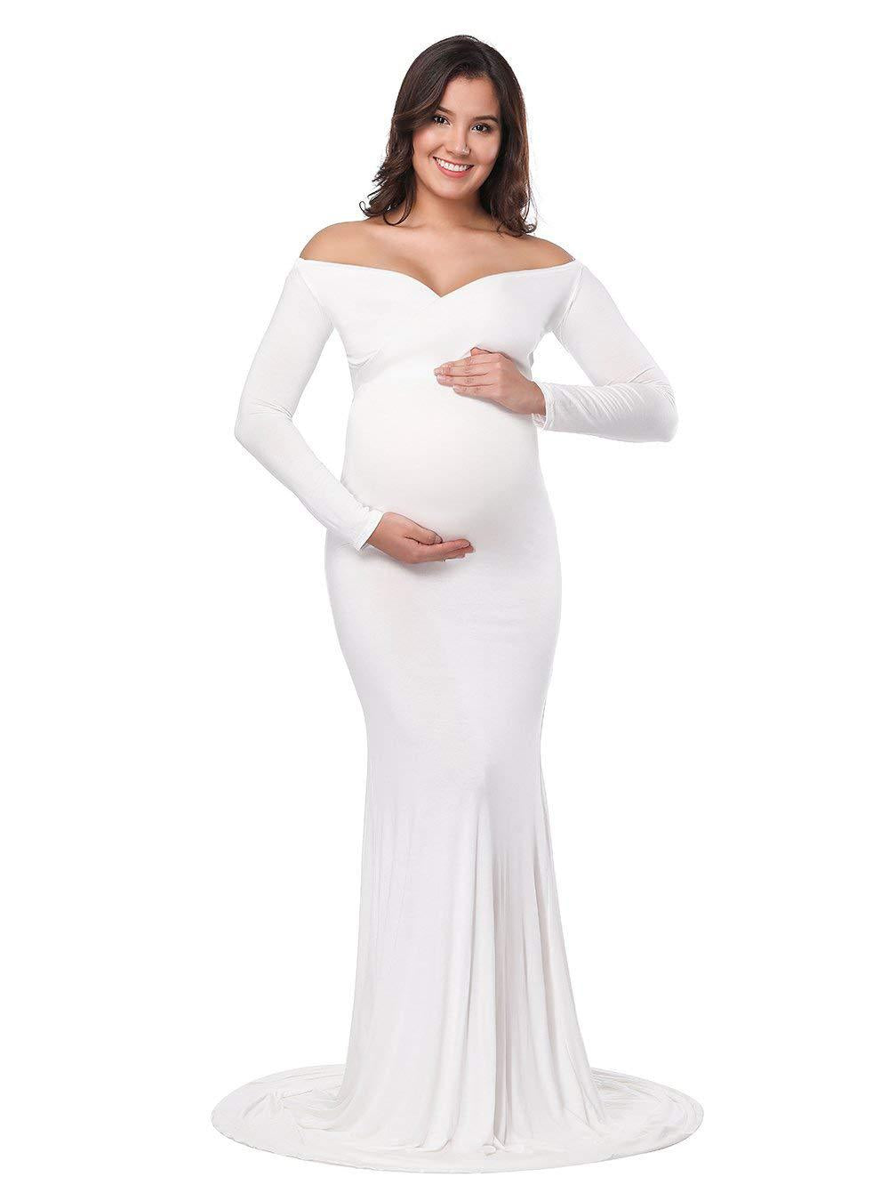 Mercerized Cotton Maternity V-Neck Tail Dress Long Dress