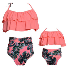 Load image into Gallery viewer, Printed high waist bikini ruffled mother and daughter swimsuit
