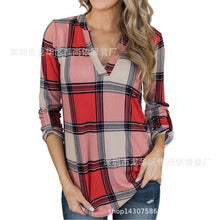 Load image into Gallery viewer, V-neck plaid printed casual Blouse
